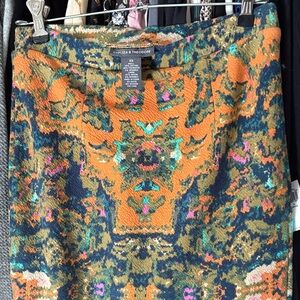 Chelsea & Theodore Vibrant Orange and Blue Pull-on Pencil Skirt